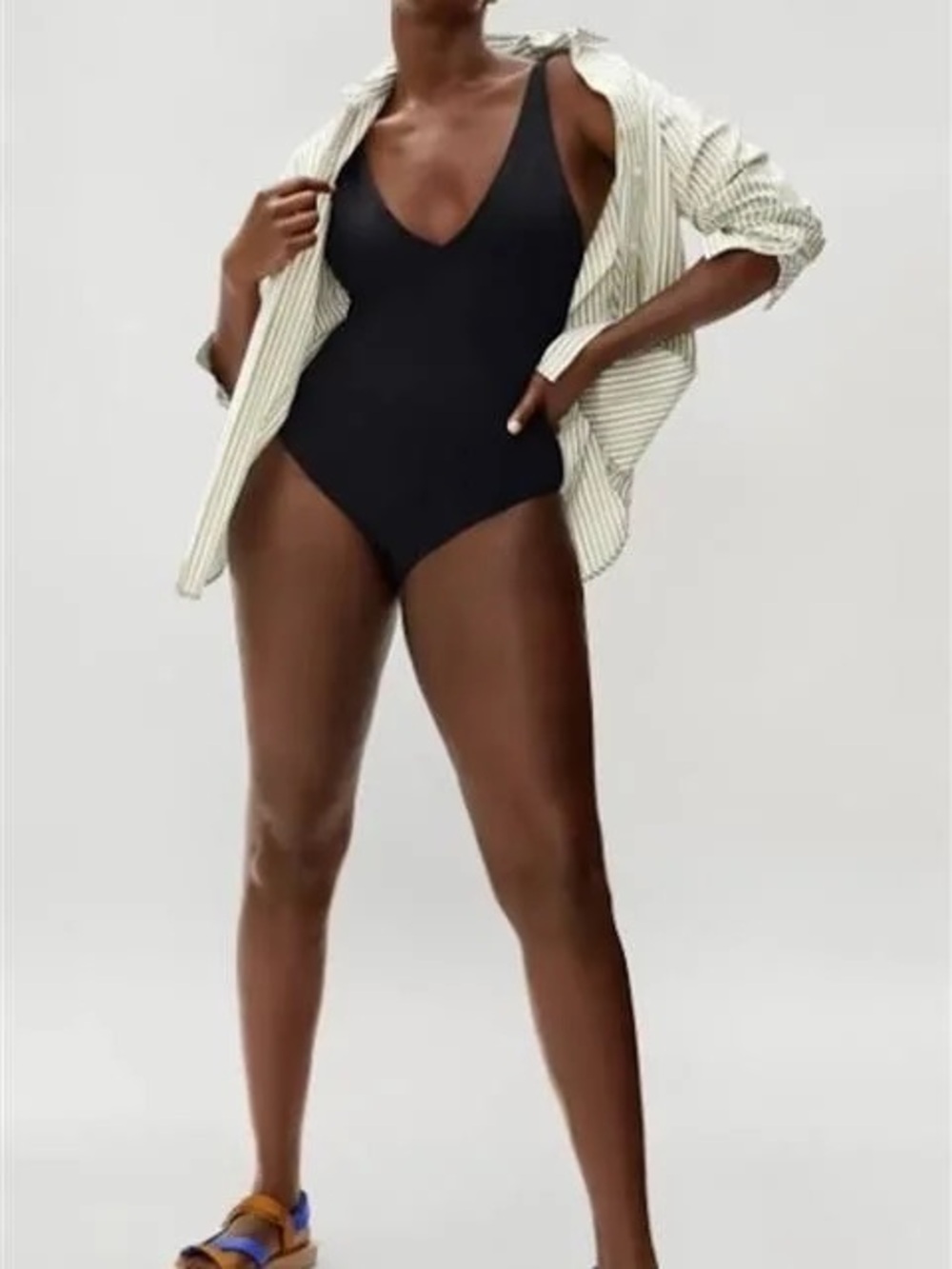 Everlane Black V-Neck One-Piece Swimsuit